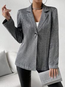 Zolique Lapel Neck Single Button Blazer - Black - View 6