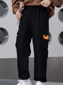 SHEIN Pantaloni cargo casual con vita elastica e vestibilità ampia per ragazzi pre-adolescenti