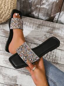 Sandalias planas de mujeres - Negro - Ver 1