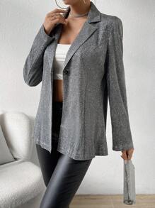 Zolique Lapel Neck Single Button Blazer - Black - View 4