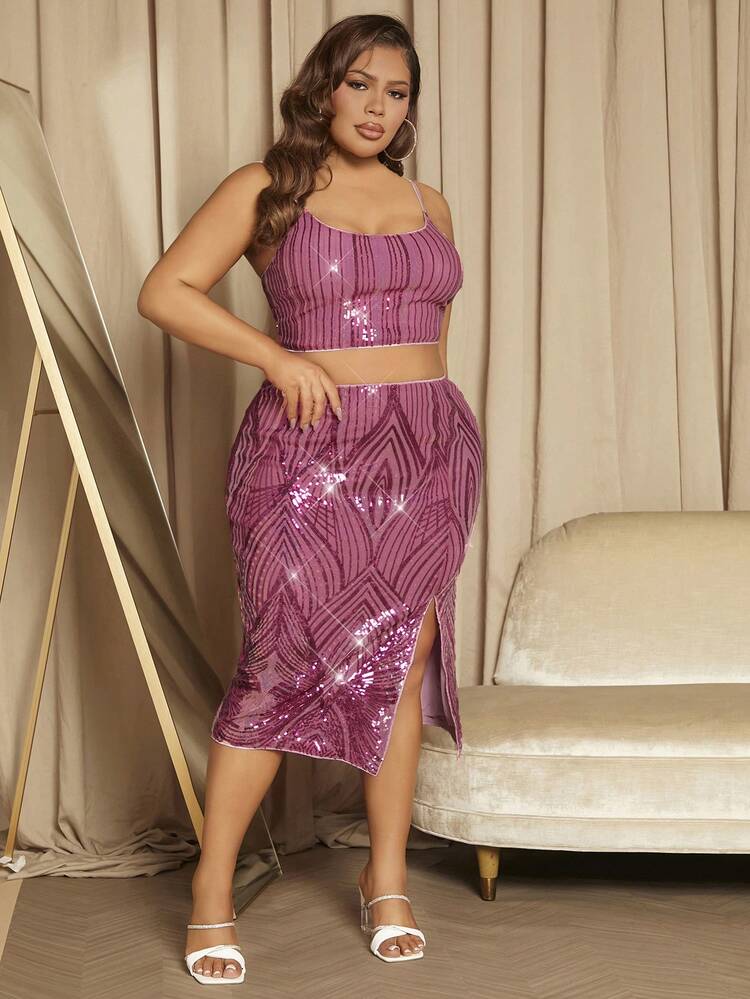 Plus Sequin Cami Top & Split Thigh Skirt