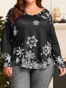 EMERY ROSE 大碼雪花圖案T恤 - 黑與白 - 查看 1