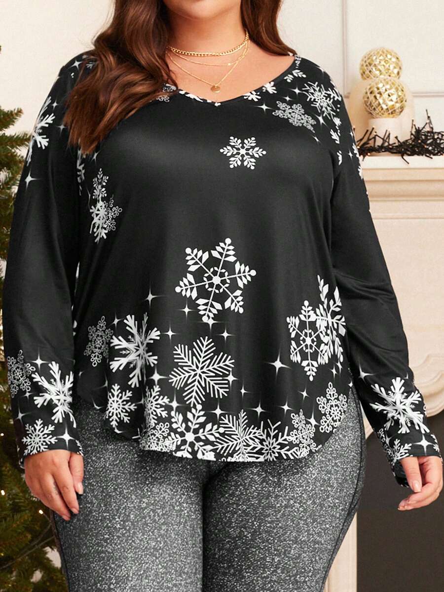 EMERY ROSE 大碼雪花圖案T恤 - 黑與白 - 查看 1