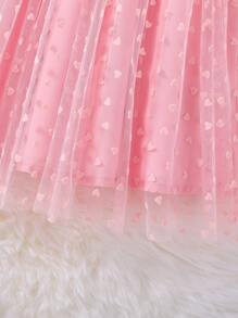 Tween Girl Contrast Waist Heart Mesh Skirt Summer Holiday - Pink - View 6