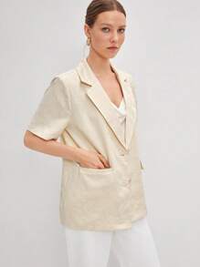 BizChic Lapel Collar Flap Detail Blazer - Apricot - View 6