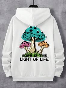 Manfinity Hypemode Nam Nấm & Đồ họa Khẩu hiệu Thả vai Dây rút Hoodie - trắng - Xem 2