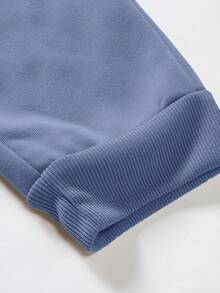 Manfinity Nam Đồ họa Chữ cái Eo dây rút Quần thể thao - Màu xanh bụi bặm - Xem 3