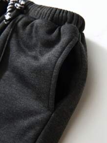 SHEIN Young Boy Letter Patched Drawstring Waist Sweatpants - Black - View 6