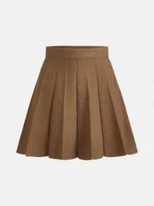 Teen Girl Solid Pleated Sweater Skirt - Camel - View 1