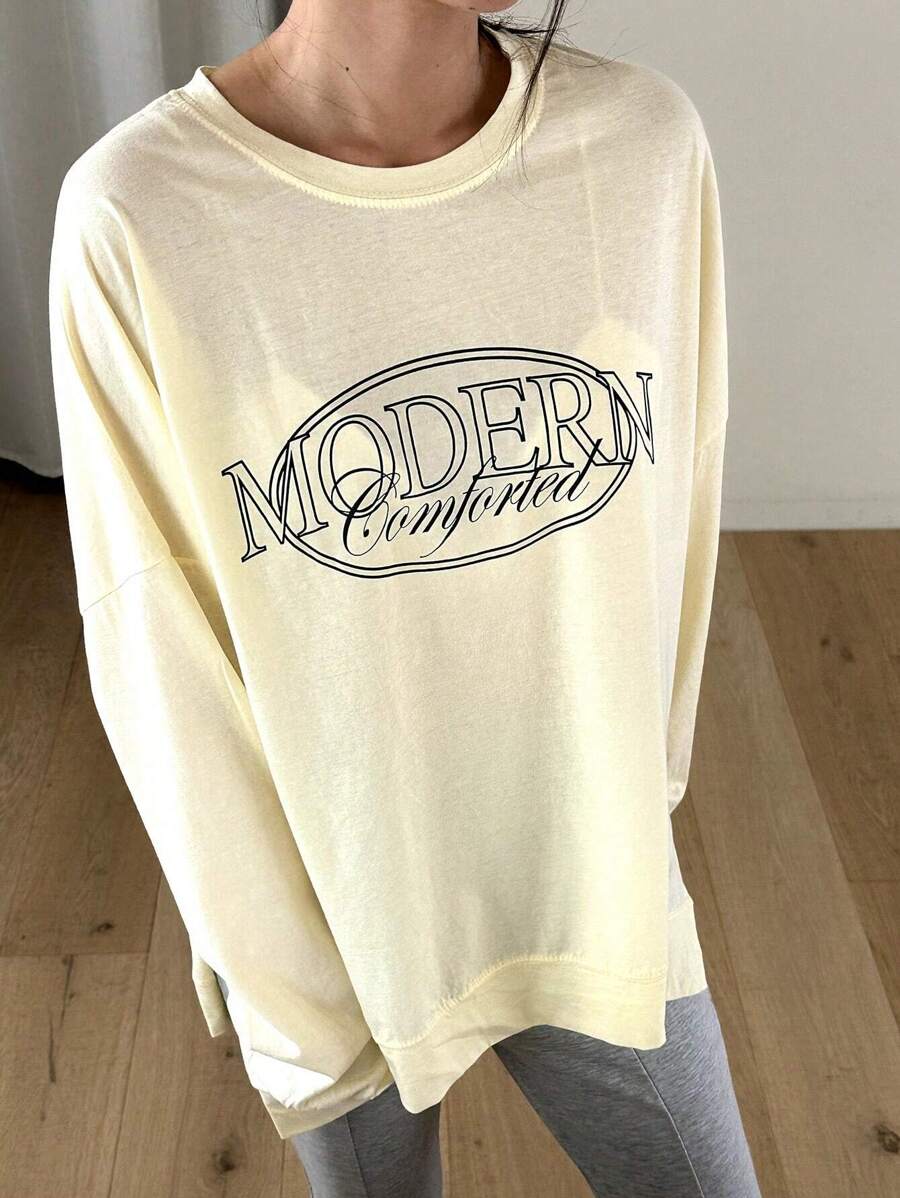 DAZY Letter Graphic Drop Shoulder Sweatshirt,Fall Clothes - Apricot - View 1