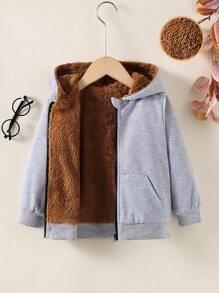 Young Boy Zip Up Thermal Lined Sweatshirt - Grey - View 1