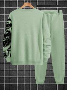 Manfinity 大碼獅子圖案運動衫&腰部抽繩衛褲 - 綠色 - 查看 2