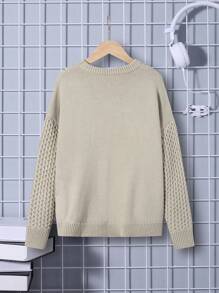 SHEIN Tween Boy Solid Drop Shoulder Sweater - Mint Green - View 2