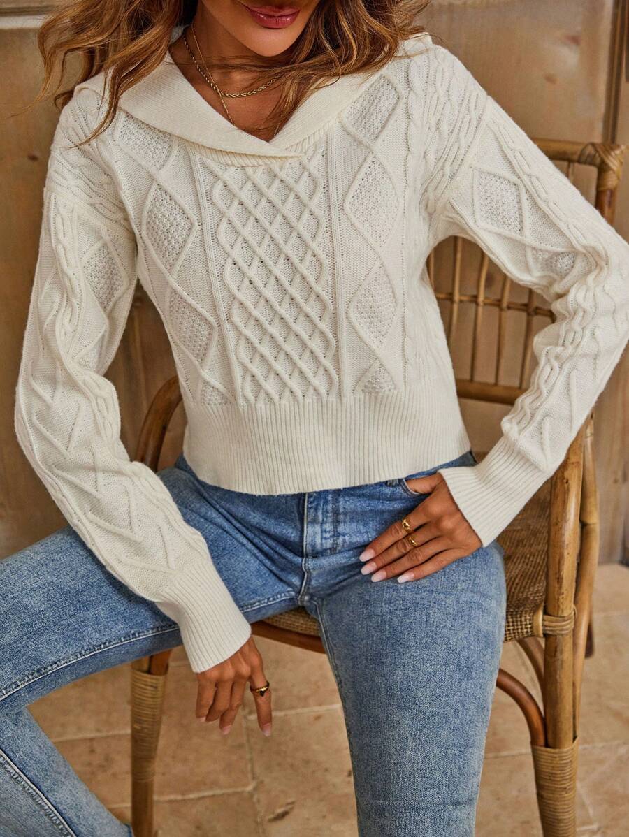 SHEIN LUNE Cable Knit Drop Shoulder Sweater Knit Pullover Fall Winter Outfit