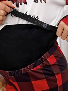 SHEIN Maternity Christmas Tree & Slogan Graphic Raglan Sleeve Tee & Pants - Red - View 6