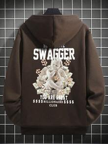 Manfinity EMRG 男款寬鬆休閒連帽衫,有天使口號印花 - 棕色 - 查看 2