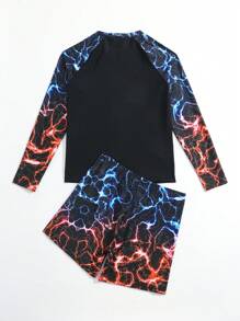 Teen Boy Letter Graphic Beach Swimsuit - Black - View 2