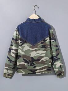SHEIN Chico preadolescente Cazadora mezclilla con estampado de camuflaje sin capucha - Verde militar - Ver 2