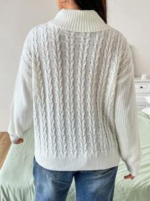 Flirla Plus Turtleneck Drop Shoulder Cable Knit Sweater Knit Pullover Fall Winter Outfit