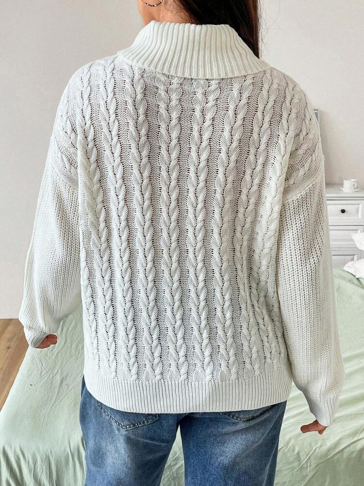 Plus Turtleneck Drop Shoulder Cable Knit Sweater Knit Pullover Fall Winter Sweater