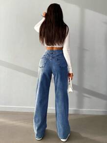 Zipper Fly Wide Leg Jeans - Blue - View 2