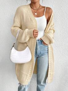 SHEIN Unity 落肩休闲设计开衫 - 杏色 - 查看 5