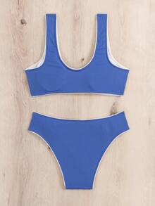 SHEIN 對比綁定環扣比基尼套裝 - 藍色 - 查看 7
