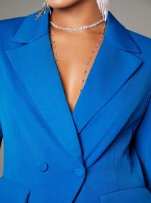 SHEIN BAE Lapel Neck Flap Detail Blazer - Blue - View 6