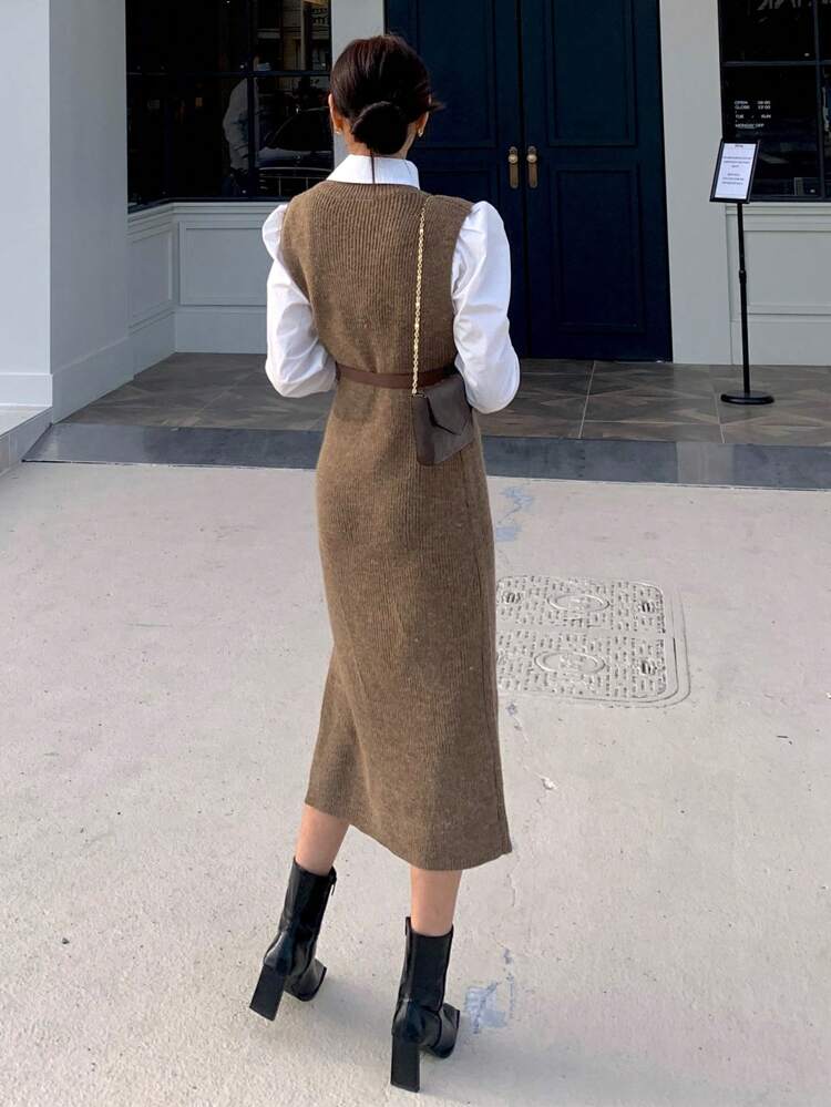 Women's Elegant Sleeveless Sweater Dress,Fall Clothes