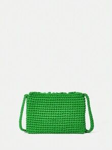 SHEIN VCAY Women's Woven Crossbody Bag With Flap Cover, Minimalist Style And Multifunctional Design - Green - View 10