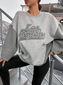 EURMUSE 字母刺繡撞色落肩袖運動衫 - 灰色 - 查看 1