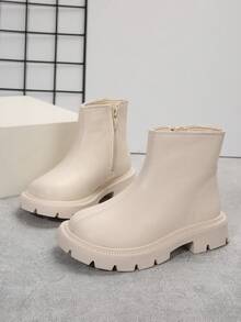 秋冬季女宝宝纯色保暖短靴 - 米色 - 查看 5