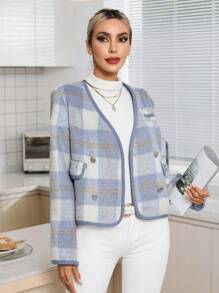 Aveloria Plaid Print Double Breasted Overcoat Fall Cloth For Women - Multicolor - View 4