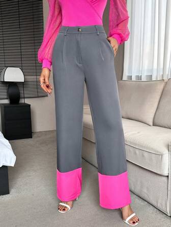 SHEIN Privé Colorblock Slant Pocket Suit Pants