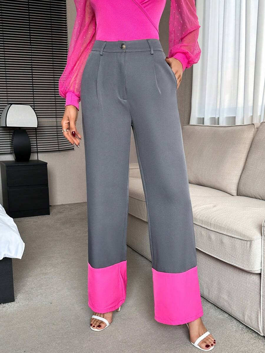 SHEIN Privé Colorblock Slant Pocket Suit Pants - Multicolor - View 1