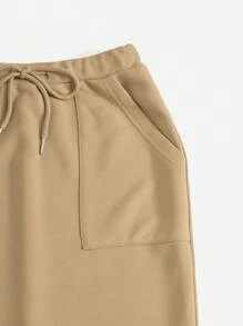 SHEIN EZwear Drawstring Waist Slant Pocket Skirt - Camel - View 6