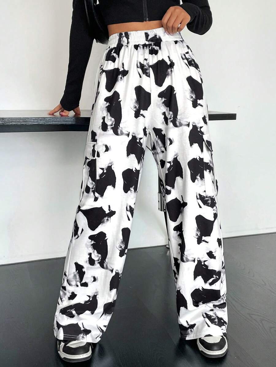 SHEIN Unity In Toàn bộ Eo đàn hồi Quần thể thao - Đen và trắng - Xem 1