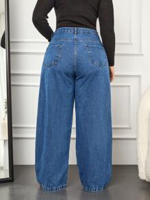 SHEIN Cottnline Plus High Waist Wide Leg Jeans - Blue - View 2