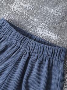 Young Boy Letter Patched Flap Pocket Shirt & Pants Without Tee - Dusty Blue - View 4