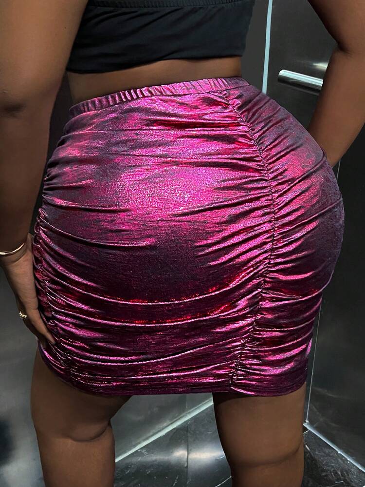 Plus Wrap Hem Metallic Bodycon Skirt