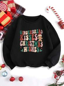 SHEIN EZwear 1pc Christmas Print Thermal Lined Sweatshirt - Black - View 1