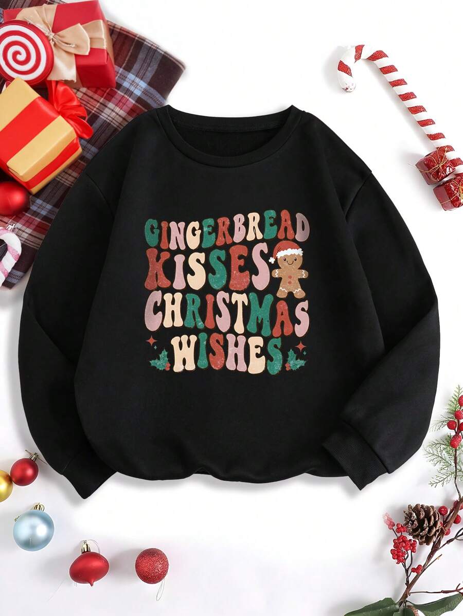 SHEIN EZwear 1pc Christmas Print Thermal Lined Sweatshirt - Black - View 1