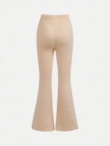 SHEIN 青少年女孩前打結喇叭衛褲 - 杏色 - 查看 2