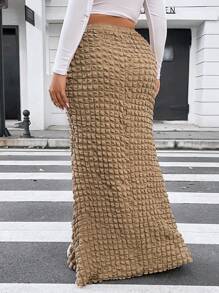 Flirla Plus Ruched Mermaid Hem Skirt - Brown - View 2