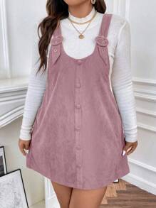 SHEIN Franclia Hơn Nút phía trước Đầm Tổng thể Không có áo len - Hồng - Xem 3
