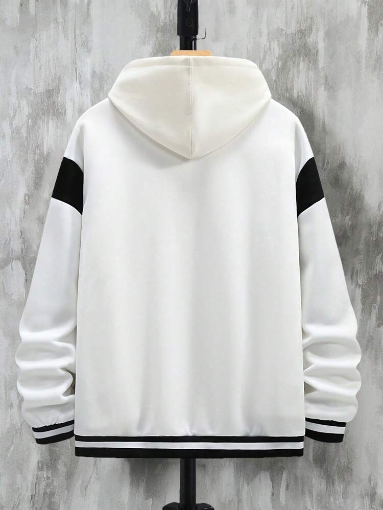 Men Plus Slogan Graphic Striped Trim Drop Shoulder Bomber Jacket Without Hoodie