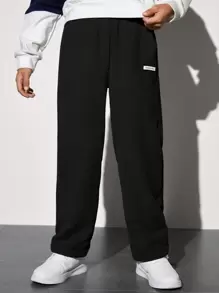 SHEIN Tween Boy Letter Patched Detail Thermal Lined Pants - Black - View 4