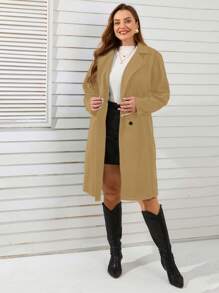 SHEIN Clasi Plus Lapel Neck Double Breasted Overcoat