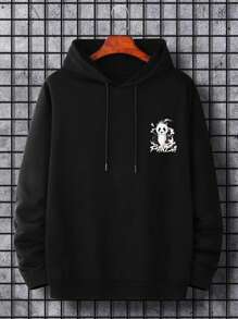 Manfinity Hypemode Men Plus Panda & Slogan Graphic Kangaroo Pocket Drawstring Hoodie - Black - View 2