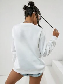 INAWLY 人像圖案落肩袖運動衫 - 白色 - 查看 2